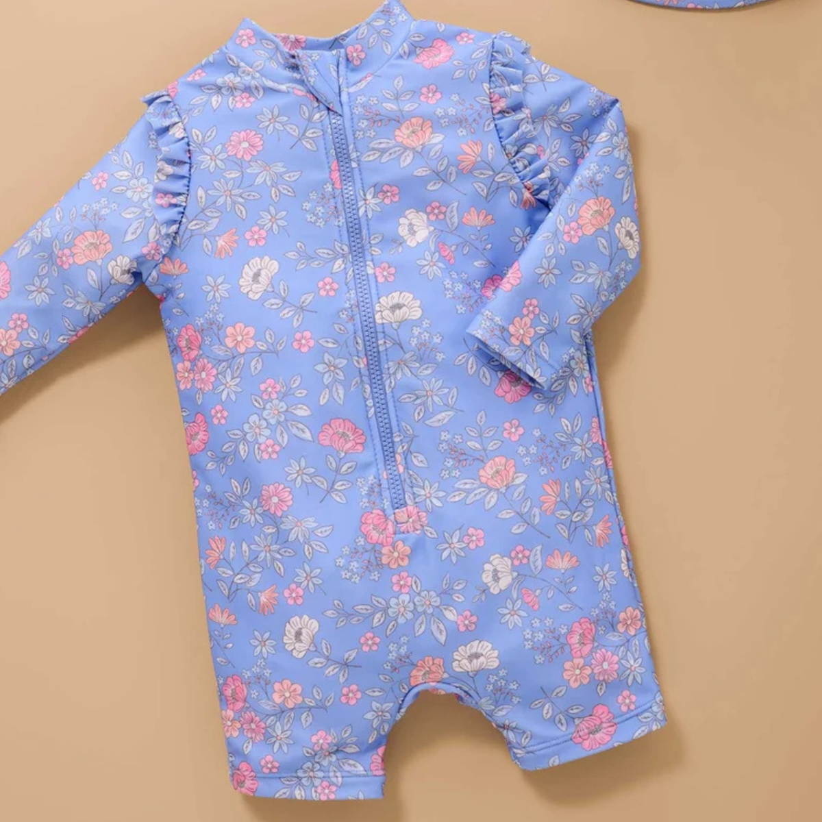 purebaby organic purple peony long sleeve rashie sunsuit baby kids swimwear