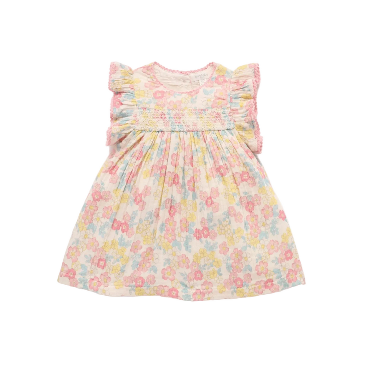 purebaby organic cotton baby kids dress garden flowers smocked dress girls