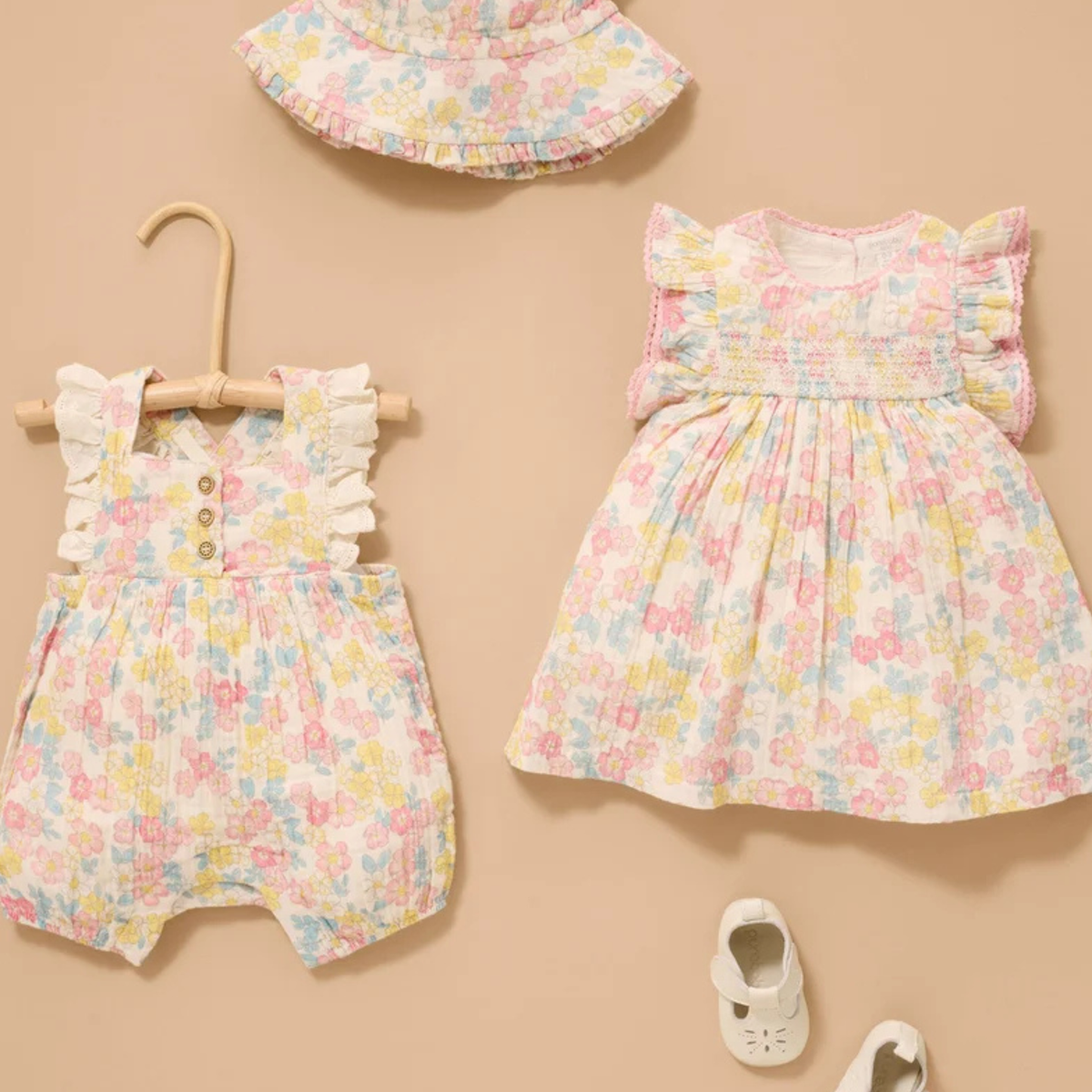 purebaby organic cotton baby kids dress garden flowers smocked dress girls
