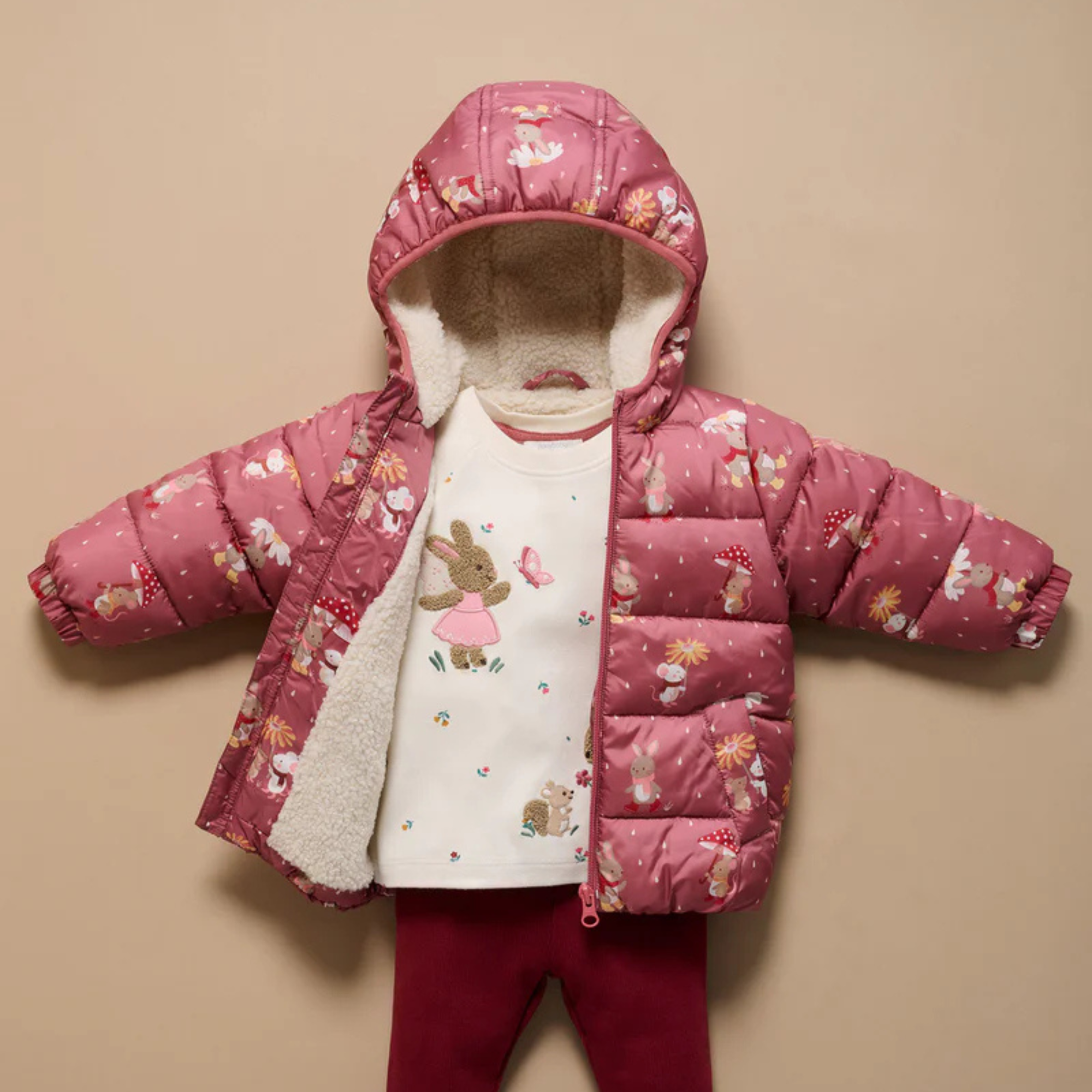 purebaby organic kids puffer winter jacket umbrella mouse