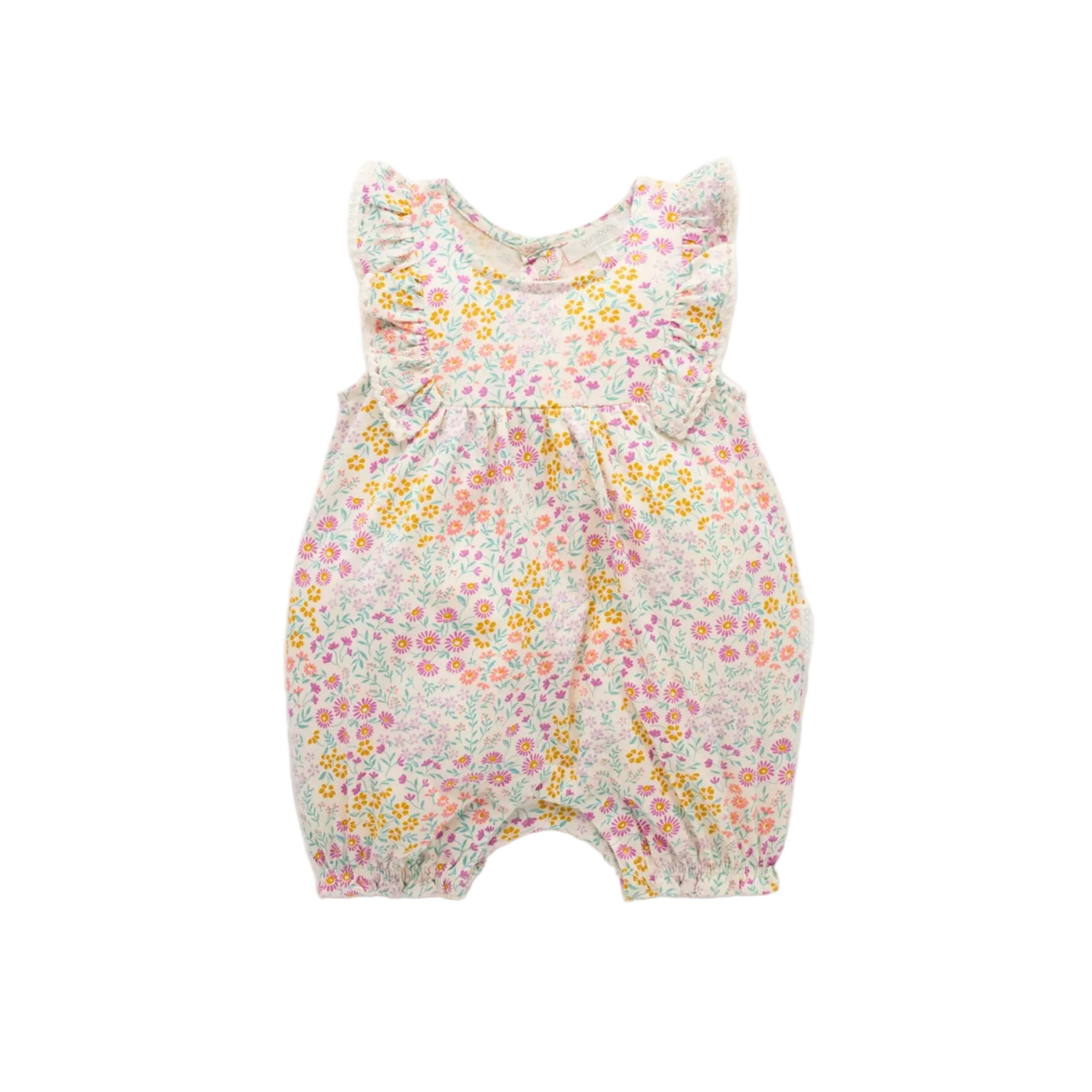 purebaby organic cotton baby clothes pink ruffle shortie growsuit garden petals baby kids