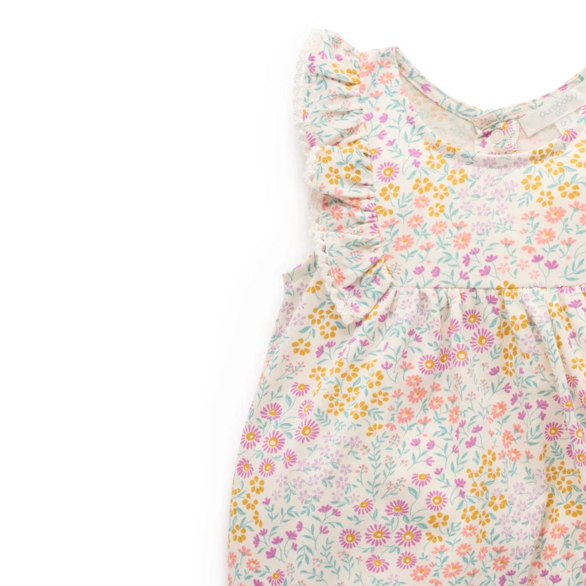 purebaby organic cotton baby clothes pink ruffle shortie growsuit garden petals baby kids