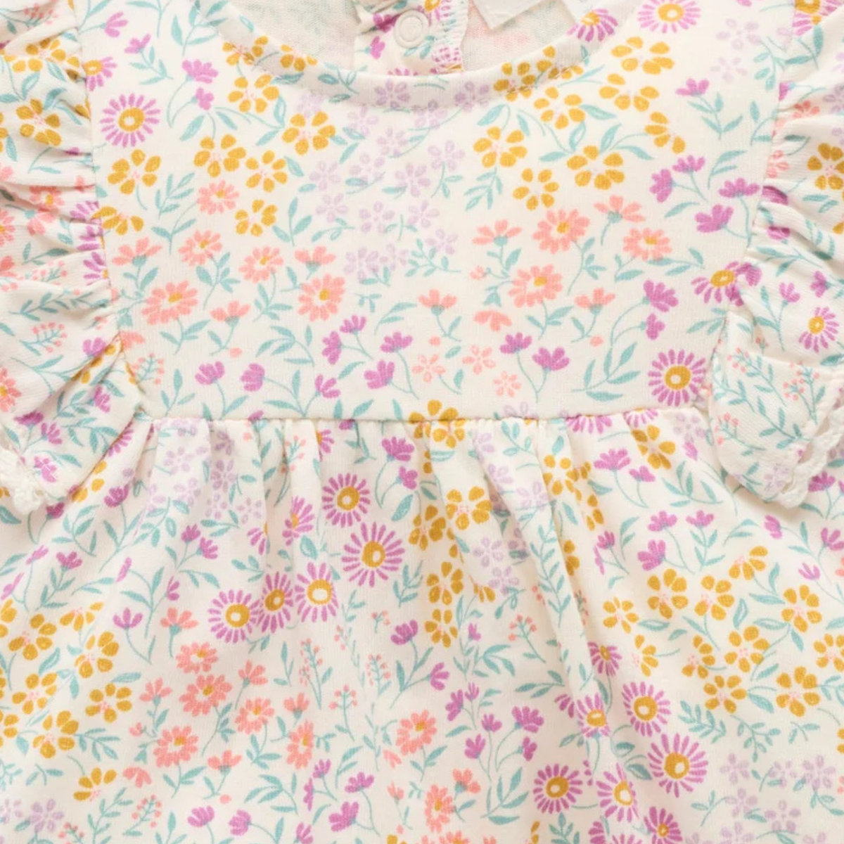purebaby organic cotton baby clothes pink ruffle shortie growsuit garden petals baby kids