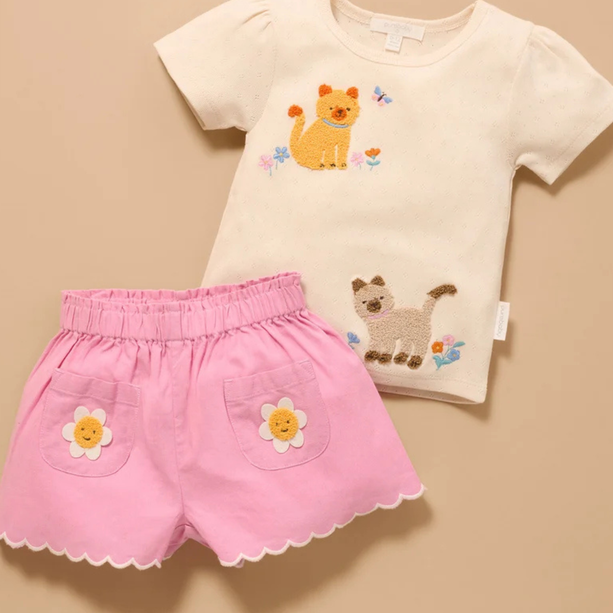 purebaby organic cotton kids girls shorts pink scalloped daisy shorts