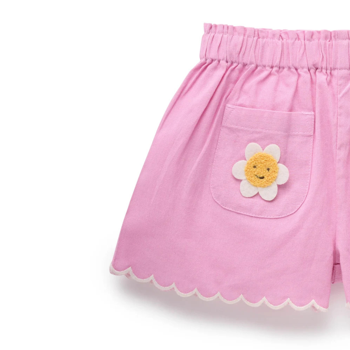 purebaby organic cotton kids girls shorts pink scalloped daisy shorts