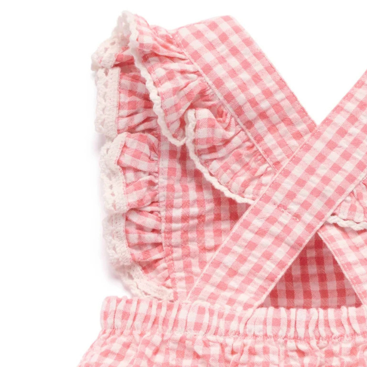 purebaby organic cotton baby clothes pink strawberry gingham romper