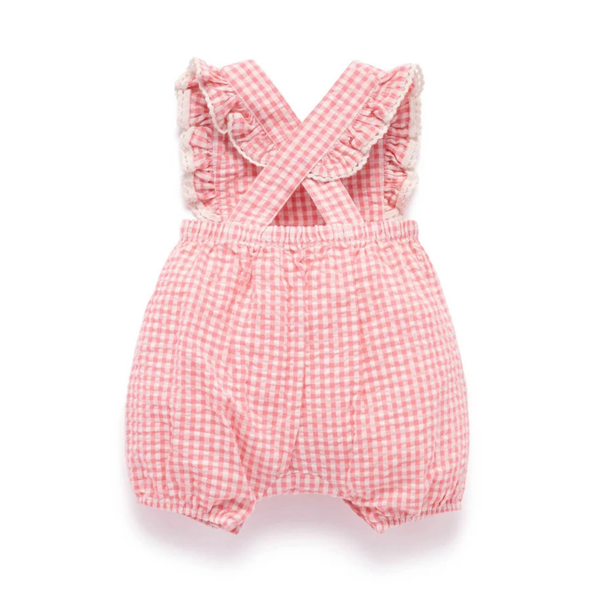 purebaby organic cotton baby clothes pink strawberry gingham romper