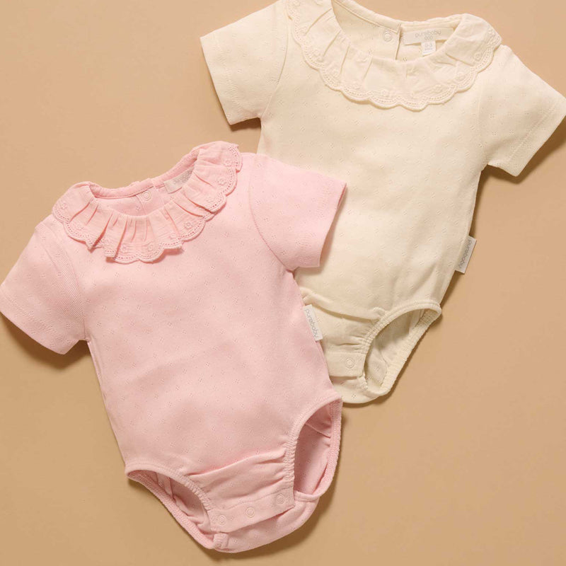 purebaby organic pointelle ruffle short sleeve bodysuit baby clothes