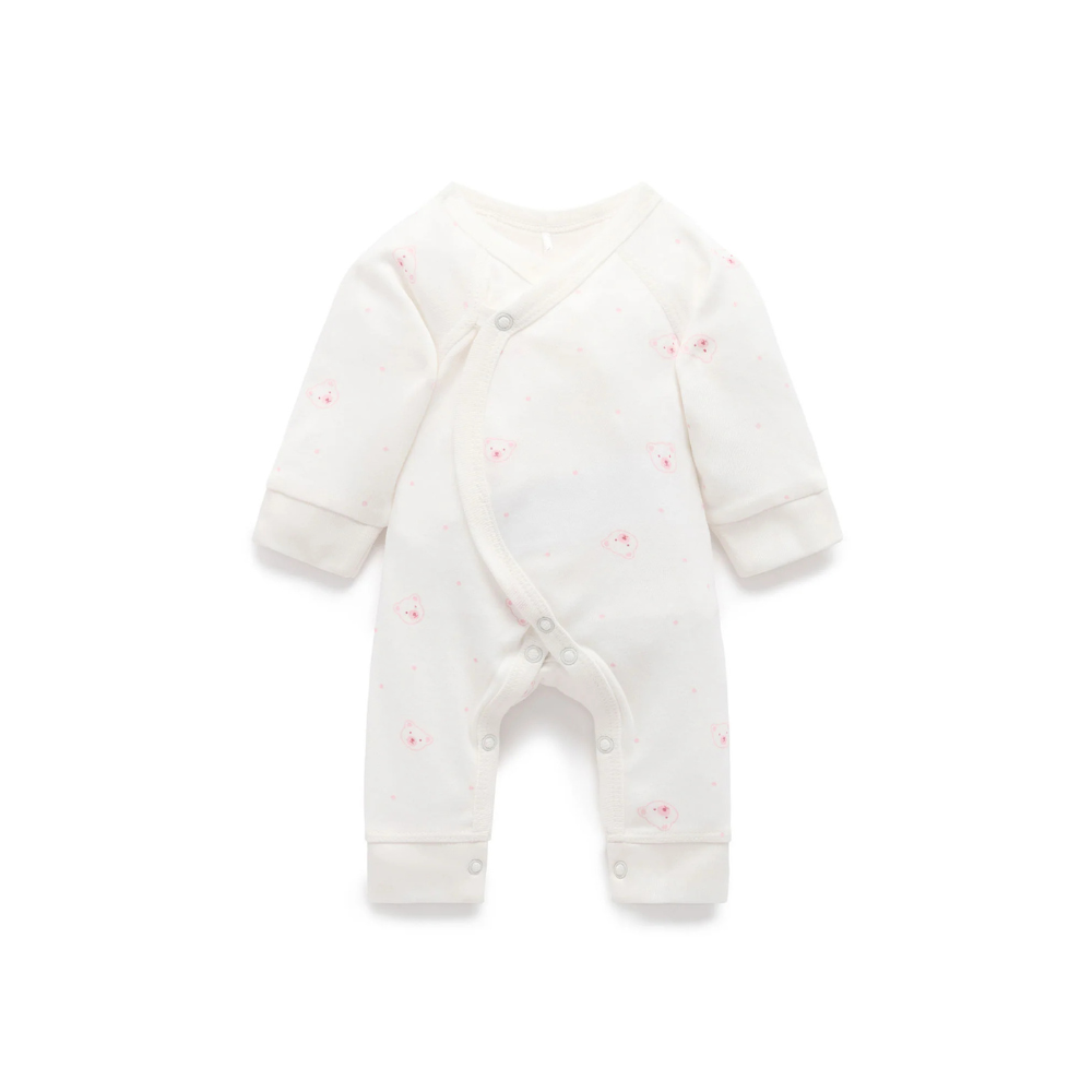 purebaby organic premi premie baby growsuit pink bear