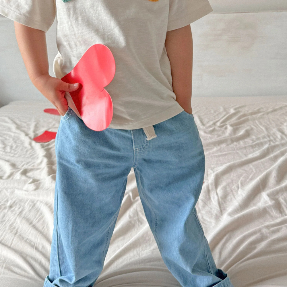 purebaby organic blue denim pants with drawstring kids jeans
