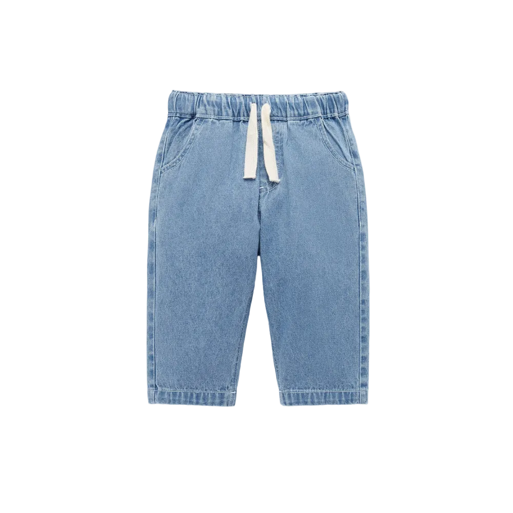 purebaby organic blue denim pants with drawstring kids jeans