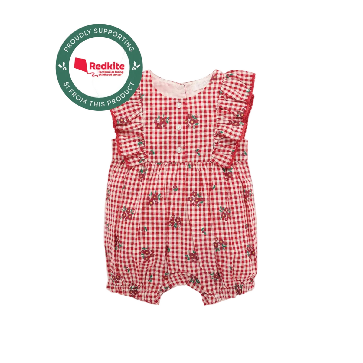 purebaby organic festive gingham ruffle romper christmas baby clothes