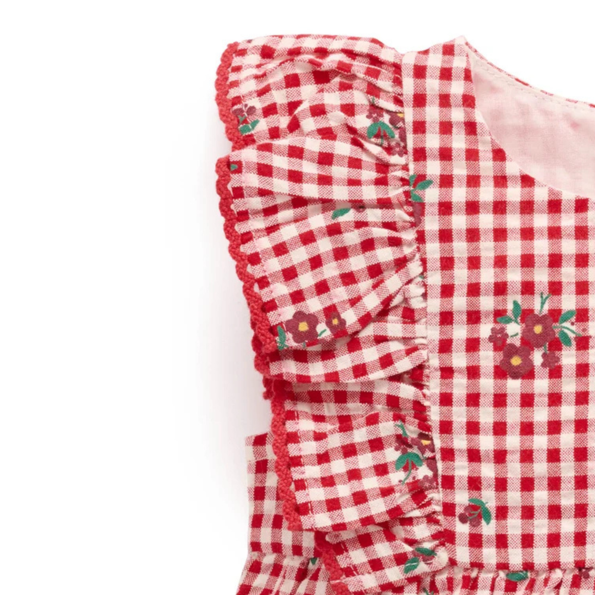 Festive Gingham Ruffle Romper