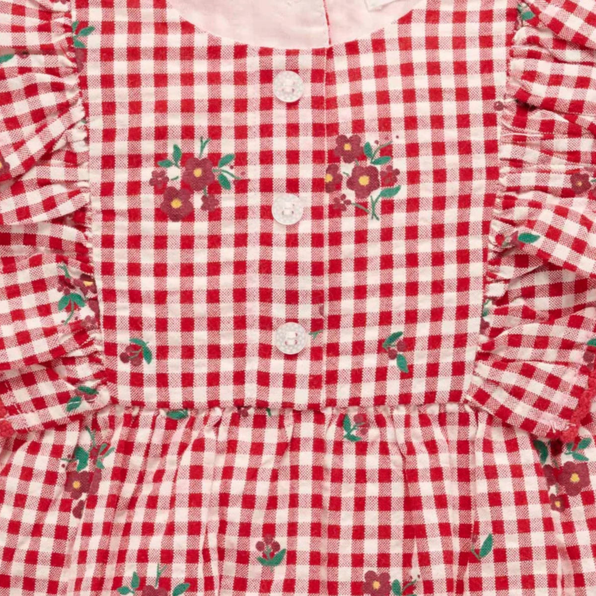 Festive Gingham Ruffle Romper