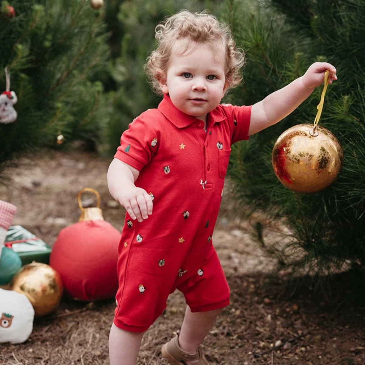 purebaby organic baby clothes christmas polo growsuit