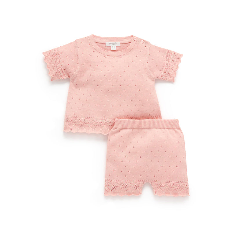 purebaby organic cotton baby girl clothes pink scalloped knit set kids