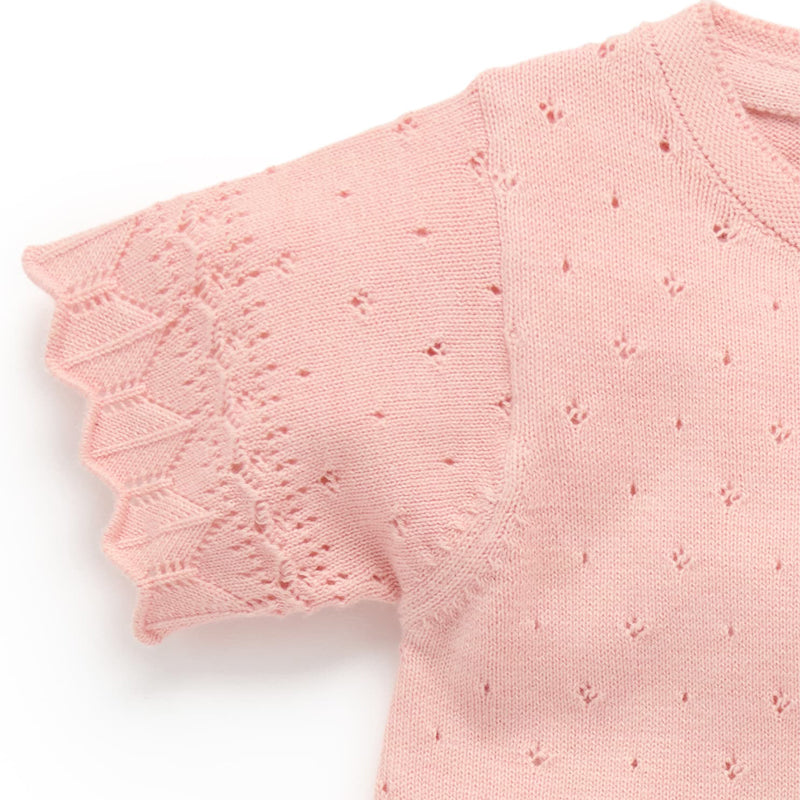 purebaby organic cotton baby girl clothes pink scalloped knit set kids