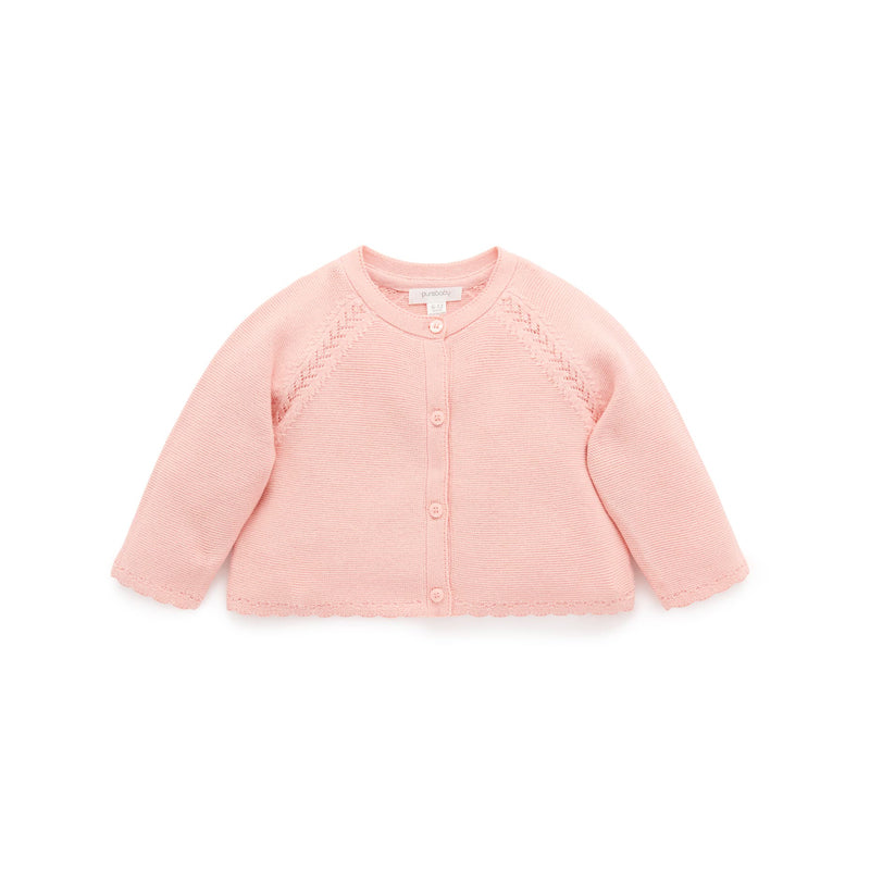 purebaby organic cotton baby girl clothes pink scalloped cardigan kids