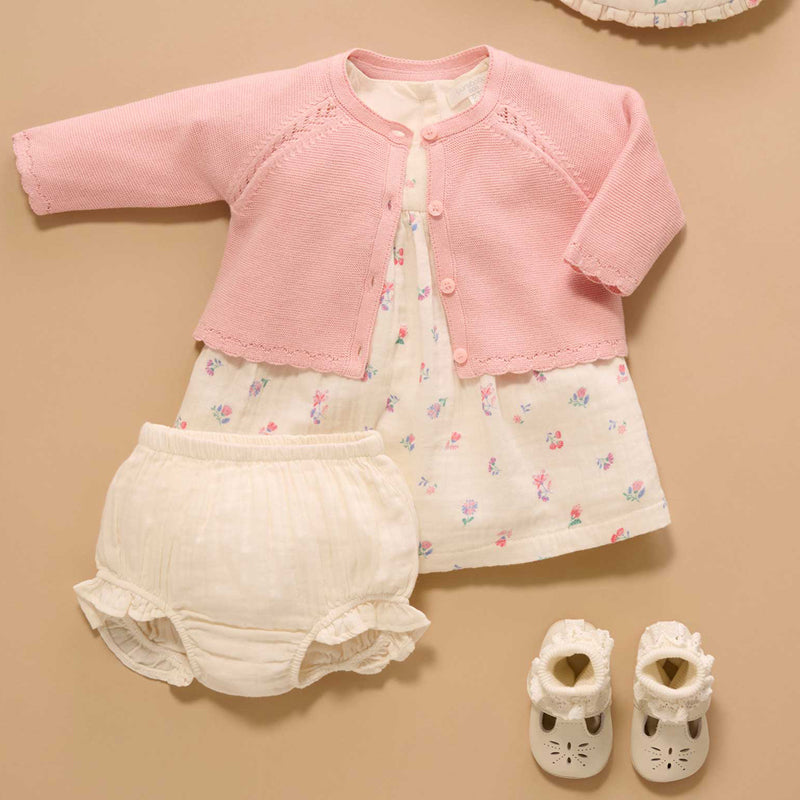 purebaby organic cotton baby girl clothes pink scalloped cardigan kids