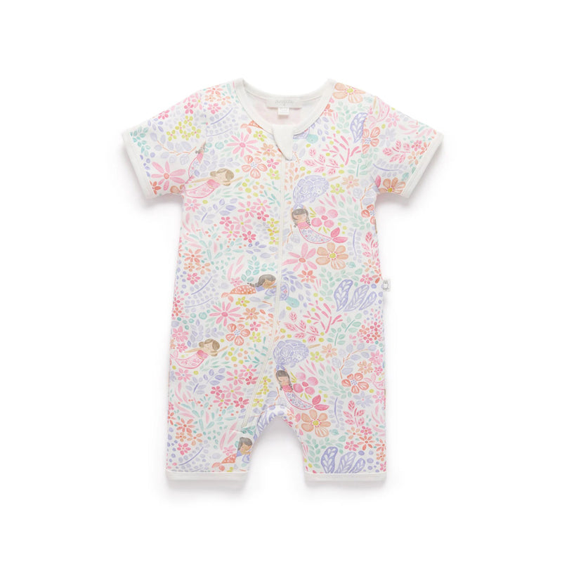 purebaby organic sea garden short sleeve zip growsuit organic cotton baby clothes