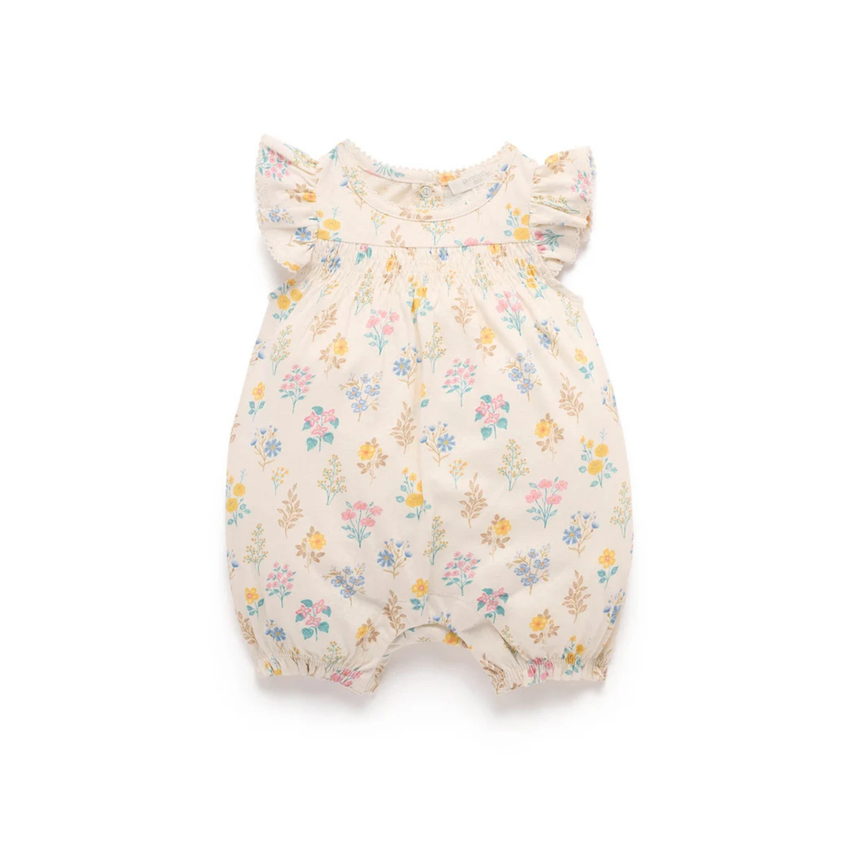 purebaby organic cotton baby romper posy shirred romper baby girl
