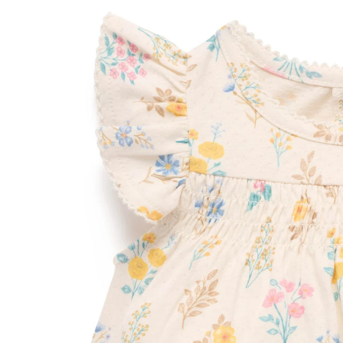 purebaby organic cotton baby romper posy shirred romper baby girl