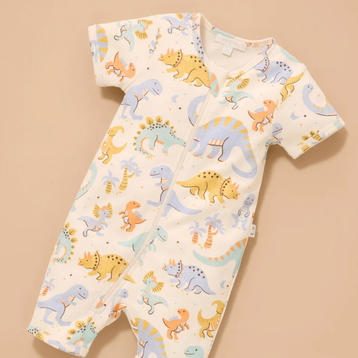 purebaby organic cotton baby romper dino sleepysaurus short pj growsuit