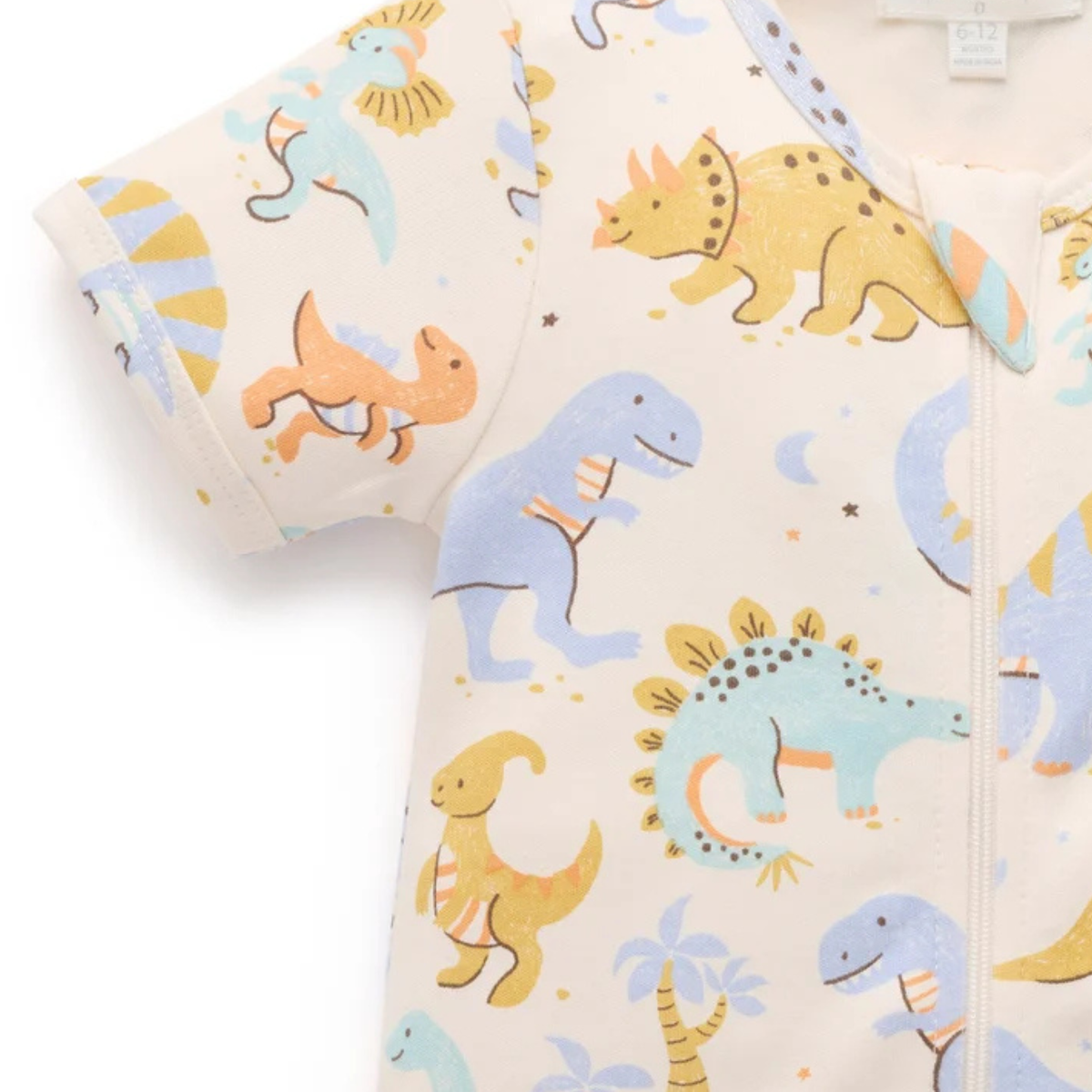 purebaby organic cotton baby romper dino sleepysaurus short pj growsuit