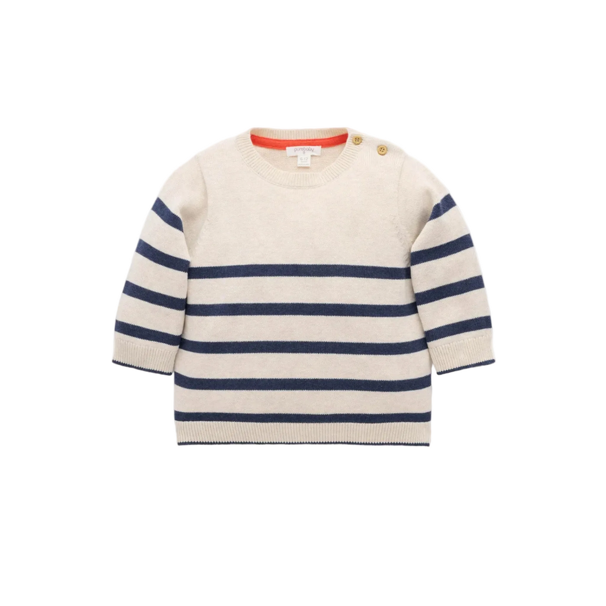 purebaby organic cotton baby kids knitwear jumper classic striped navy