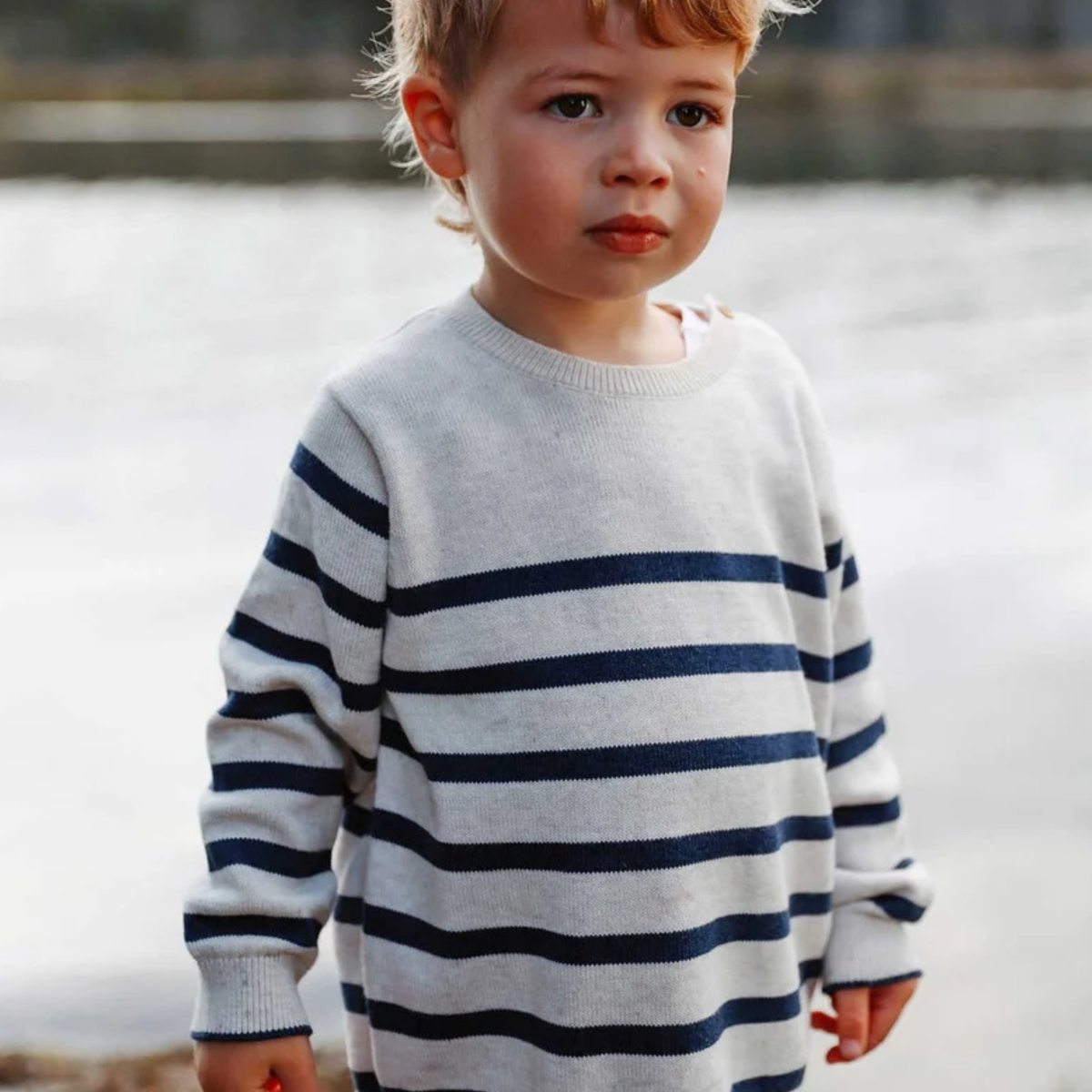 purebaby organic cotton baby kids knitwear jumper classic striped navy