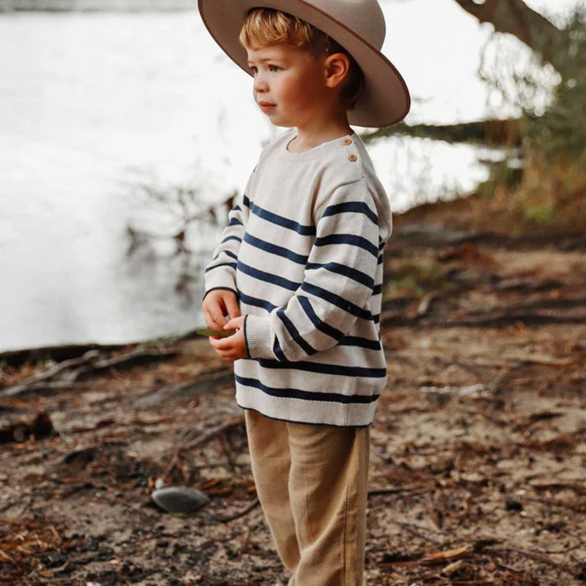 purebaby organic cotton baby kids knitwear jumper classic striped navy