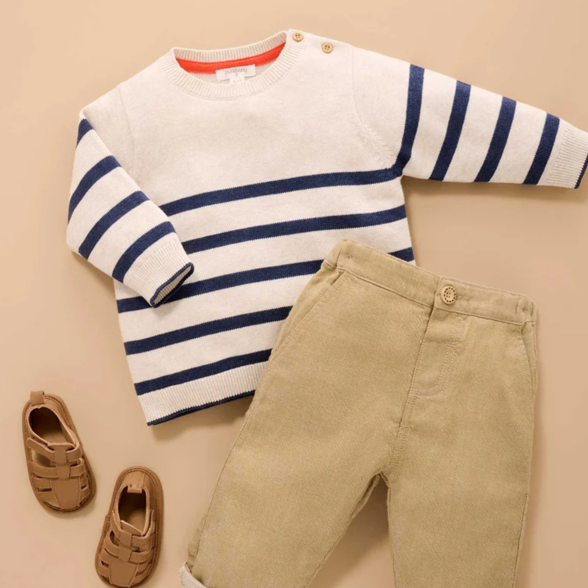 purebaby organic cotton baby kids knitwear jumper classic striped navy