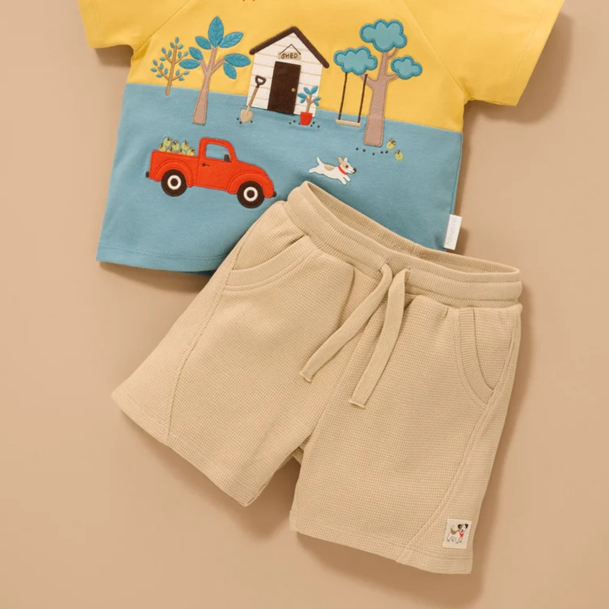 purebaby organic cotton baby kids textured shorts beige beech