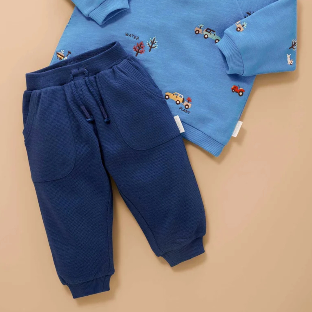 purebaby organic cotton baby kids textured slouchy pants french navy