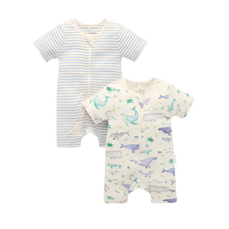 purebaby organic whale short zip growsuit baby clothes