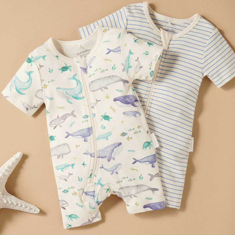 purebaby organic whale short zip growsuit baby clothes
