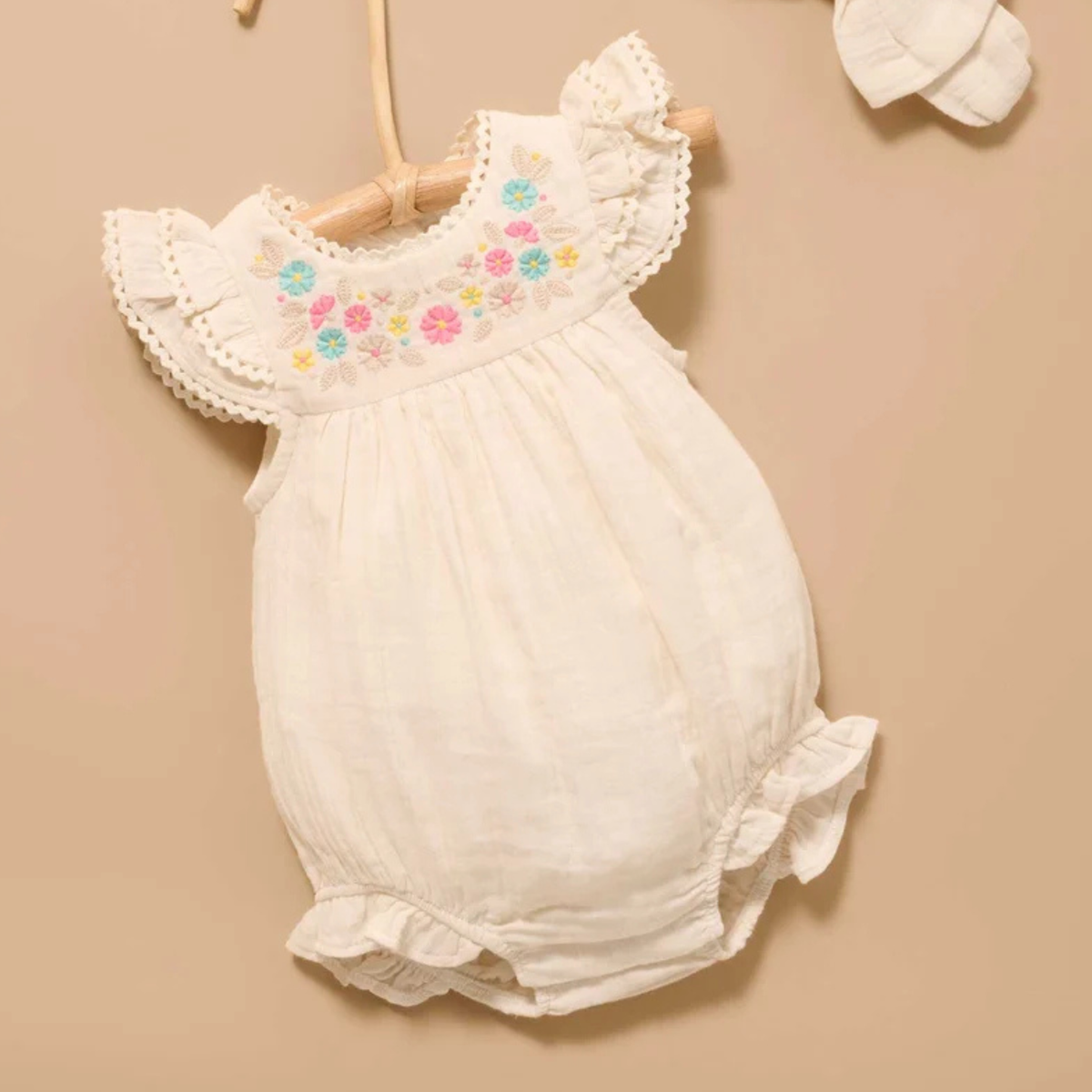 purebaby organic white cloud embroidered bodysuit baby girl