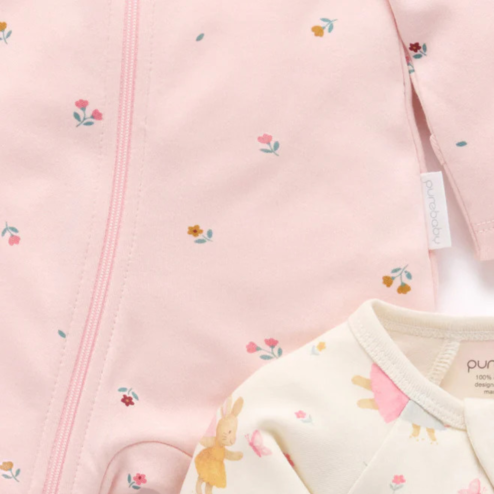 purebaby organic cotton baby clothes zip growsuit cloud fairies