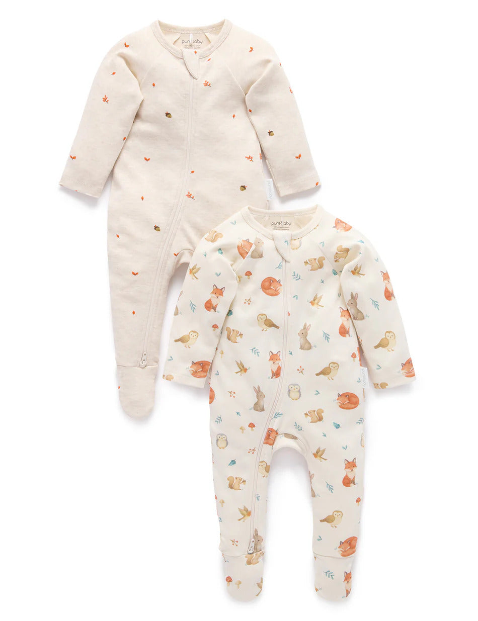 purebaby organic cotton baby clothes zip growsuit cloud woodland