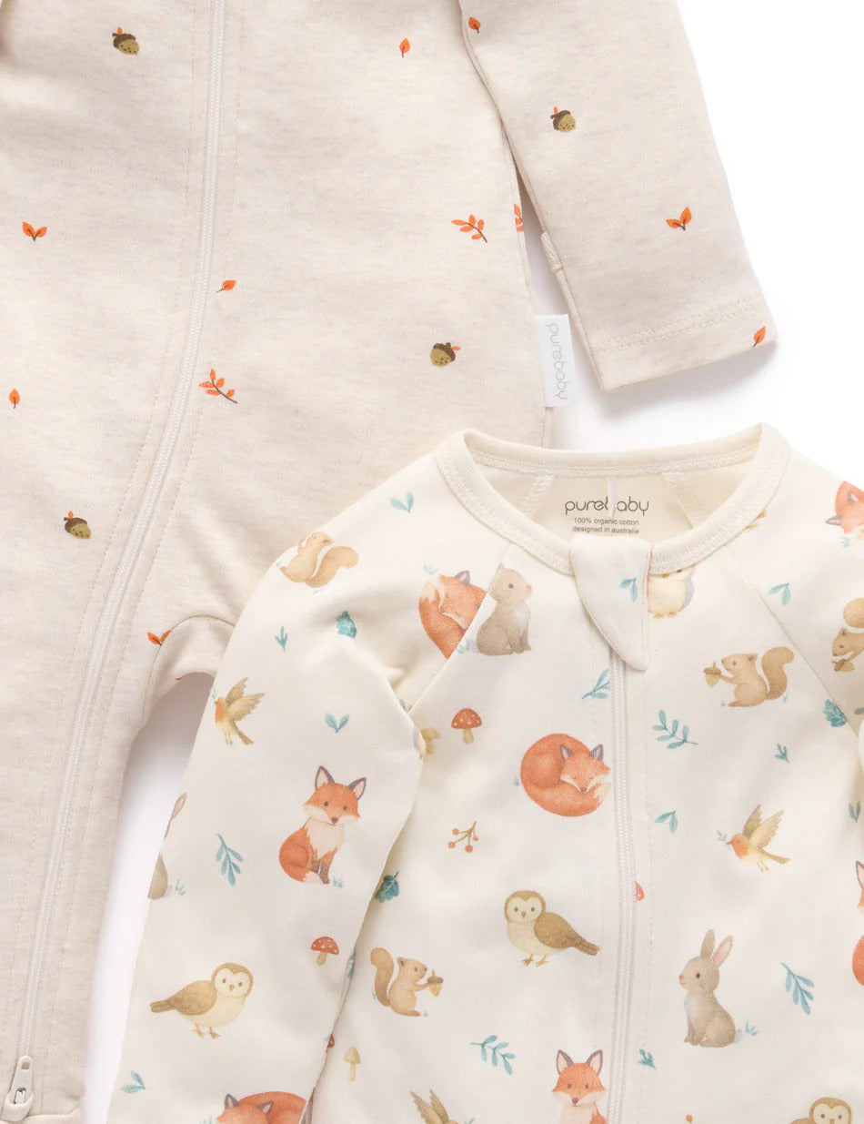 purebaby organic cotton baby clothes zip growsuit cloud woodland