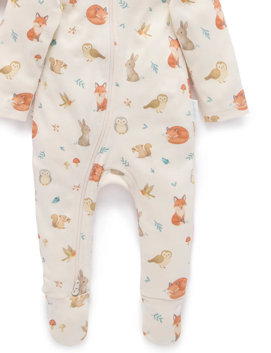 purebaby organic cotton baby clothes zip growsuit cloud woodland