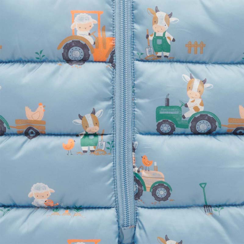 purebaby organic puffer growsuit farming tractor blue boy winter growsuit