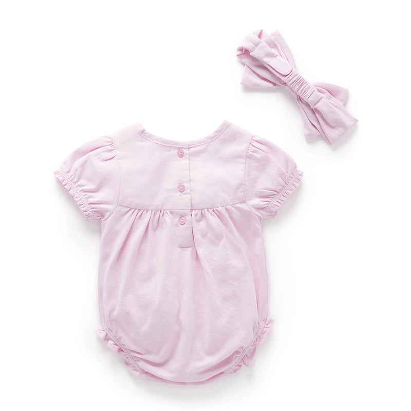 Pointelle Romper and Headband Set in Rosewater