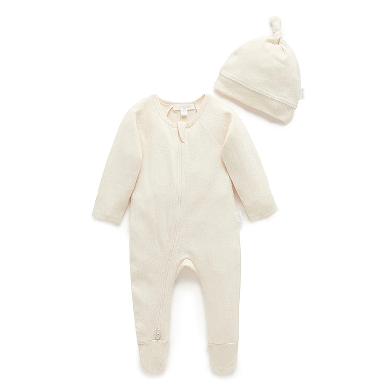 purebaby pointelle growsuit and hat newborn gift set hospital bag