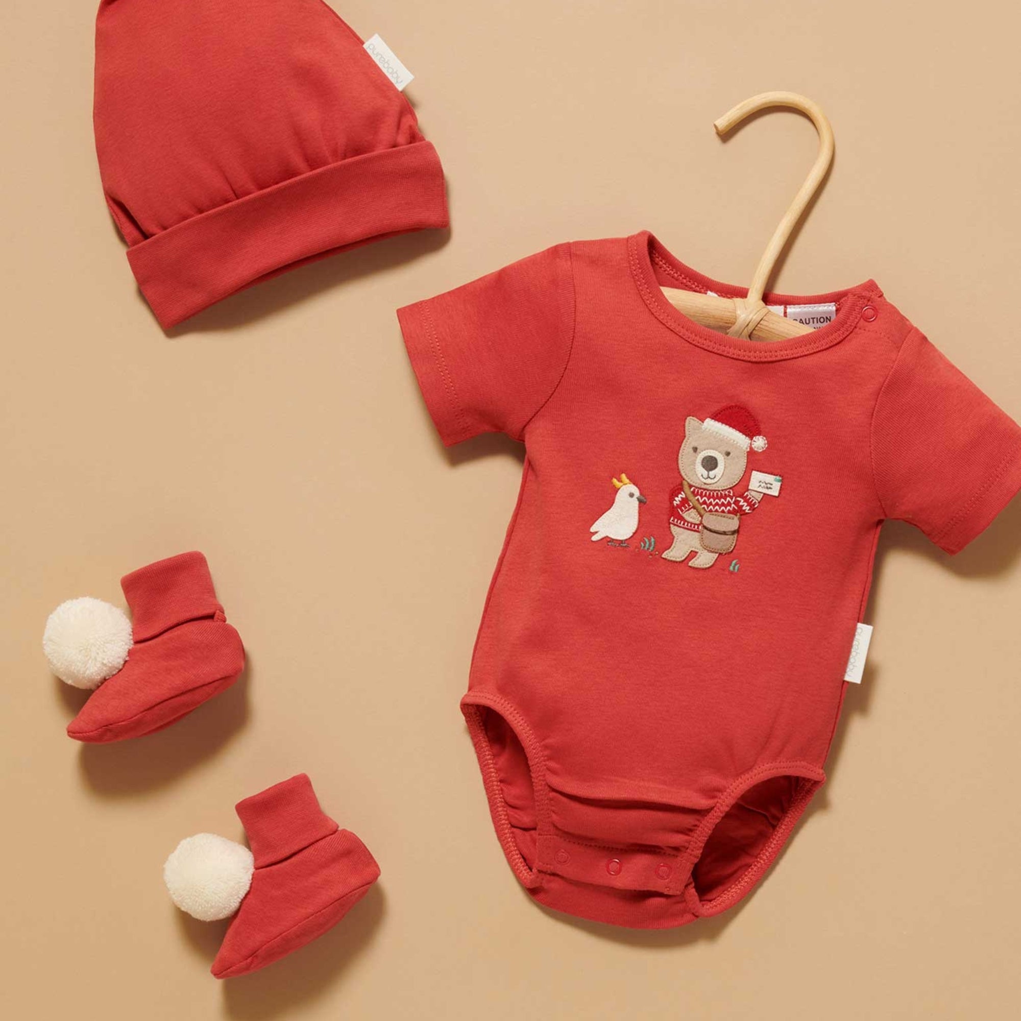 purebaby organic postie santa bodysuit baby christmas outfit