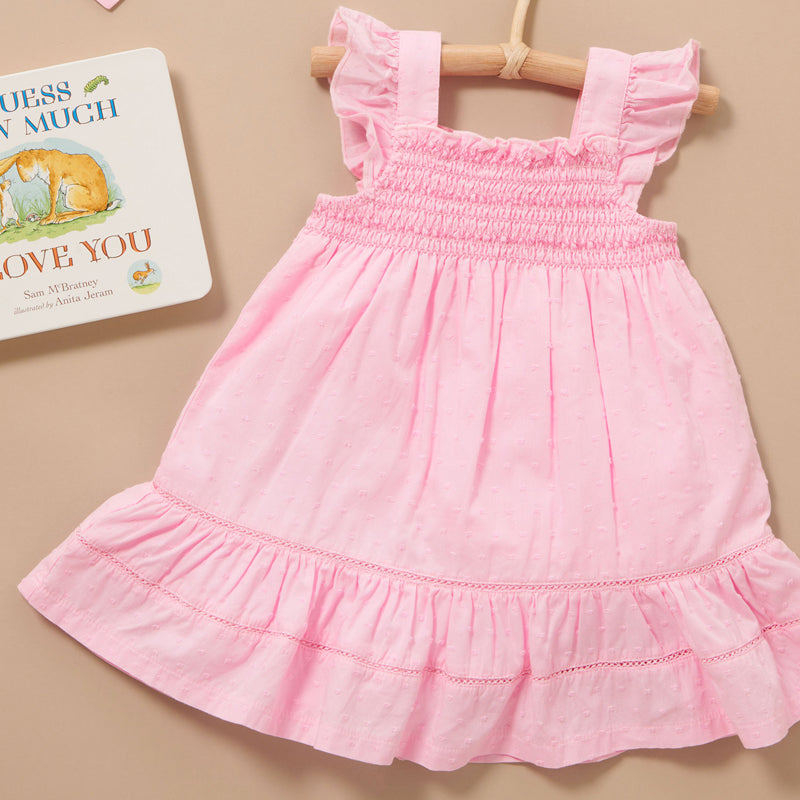 purebaby organic cotton pink shirred dress baby dress girl dress