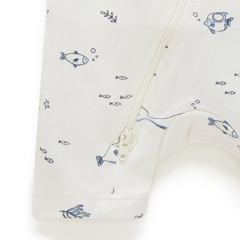 Short Leg Zip Growsuit in Vanilla Nautical