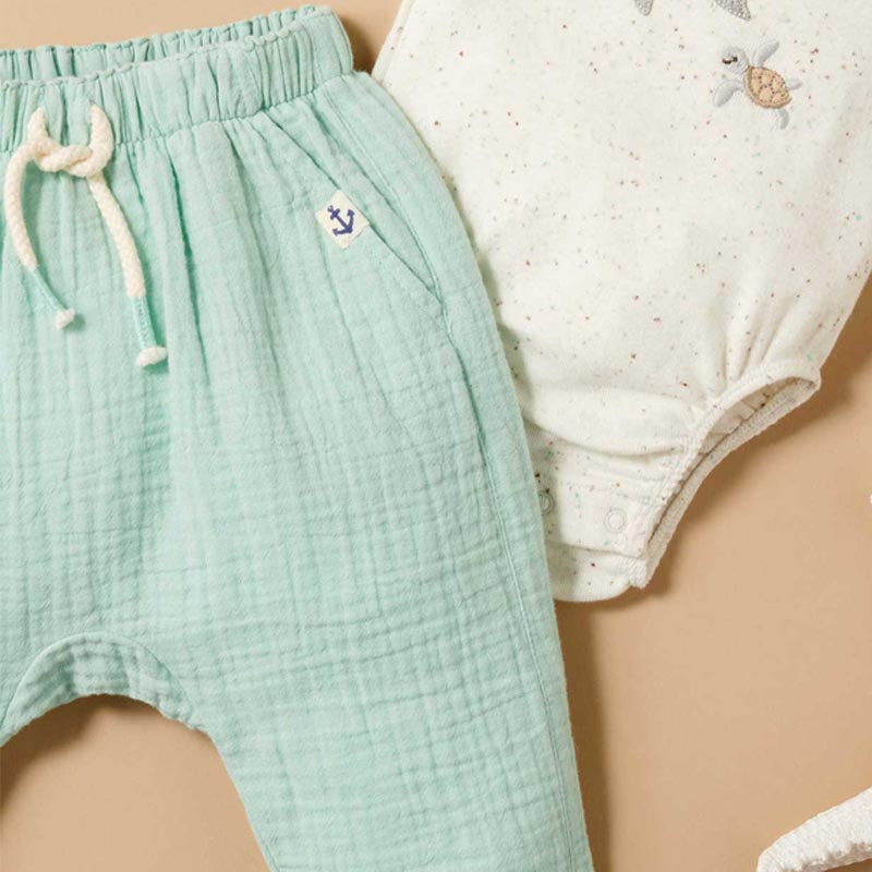 purebaby slouchy crinkle pants organic cotton baby pants