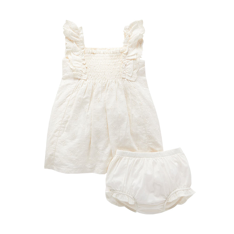 purebaby organic cotton smocked white dress baby kids dress