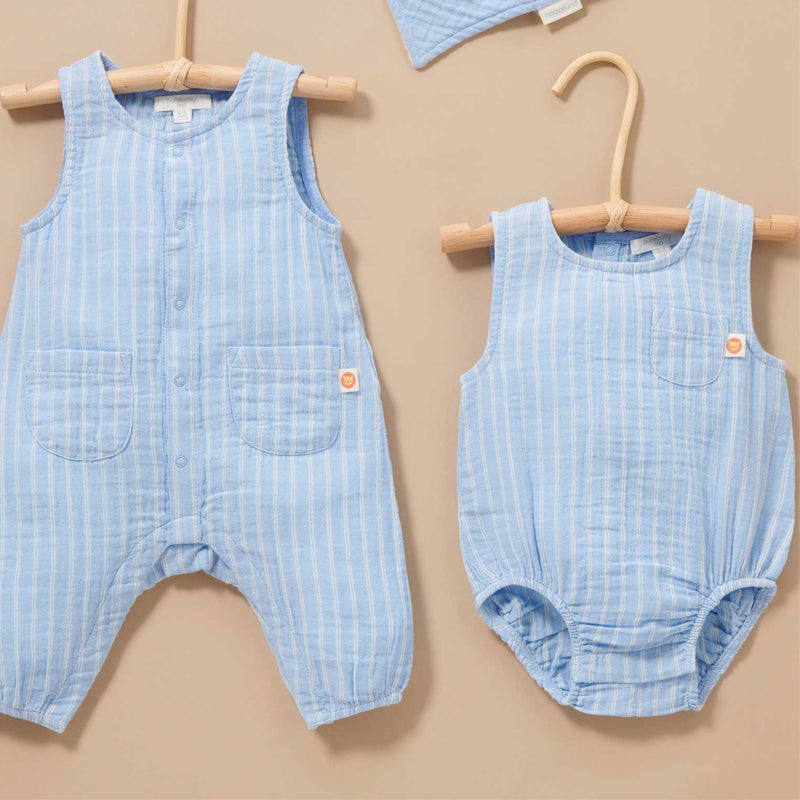 purebaby crinkle bodysuit kruger stripe baby blue bodysuit